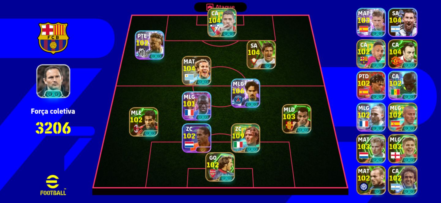 Contra Braba,MALDINI 108+FORLAN TSUBASA 104 + VITINHA 106 + NEYMAR BLITZ 102