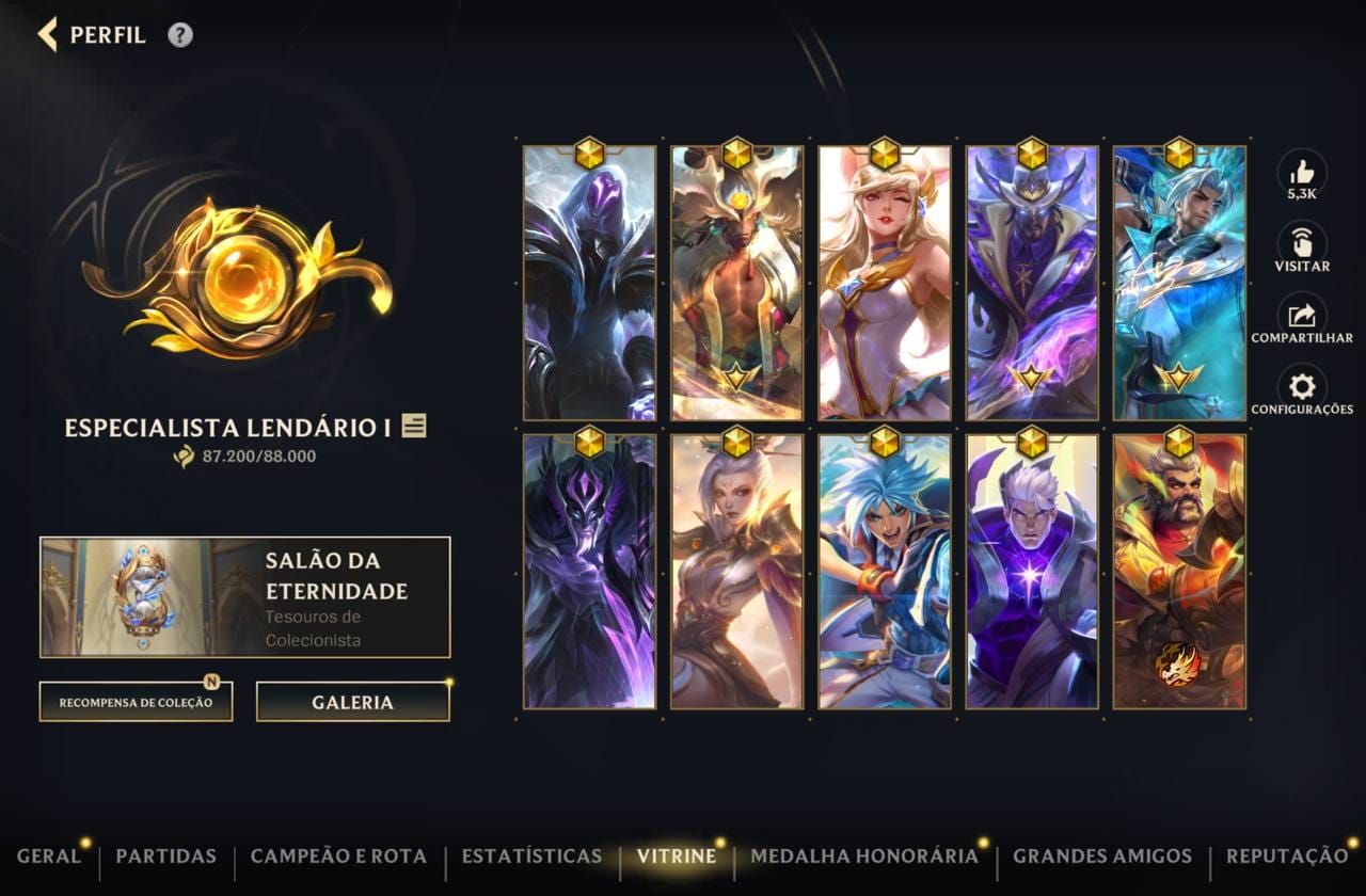 507 Skins| 15 Míticas |64 Lendárias|290 Épicas |Lv 226 |87,2K Coleção| 1978 dias