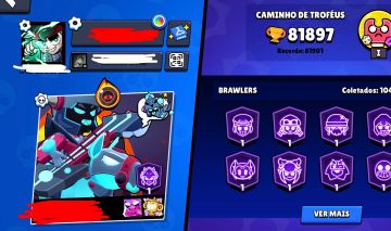 CONTA RARA DE BRAWL STARS!! +81k, 104/105 brawlers, 360 gemas e SKINS RARAS