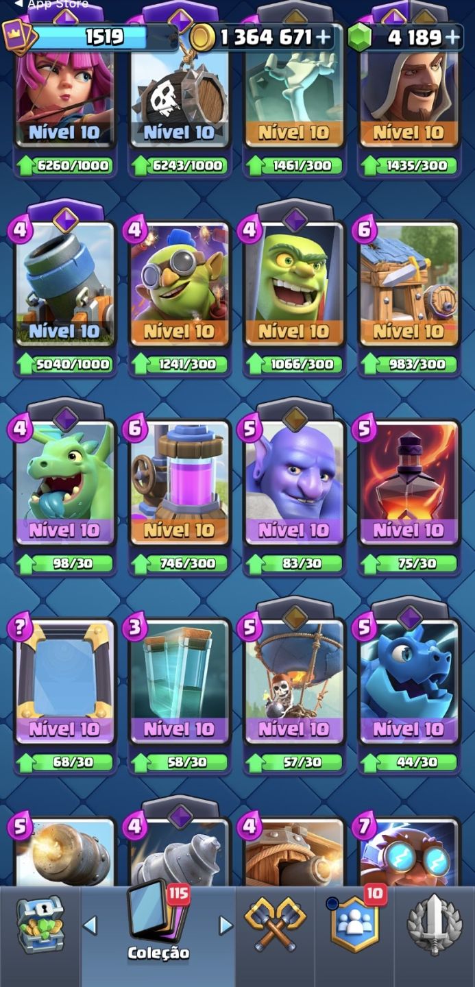 CONTA CLASH ROYALE OG 9 ANOS - 10k TROFÉUS + 1.3M OURO + 4.1k GEMAS, MUITAS EVO