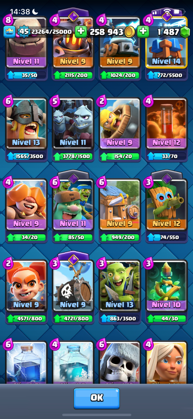 Conta Clash Royale, 8 ANOS, PASSE ATIVO, +16 EVOS, DECK LVL16, TORRE REI LVL16