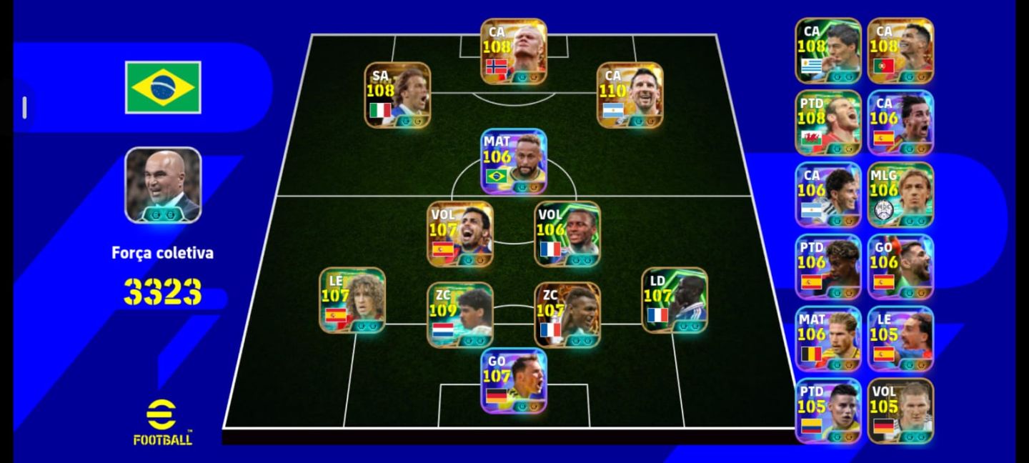 CONTA EFOOTBALL 3323 | HALLAND 108 | PIERO 108 BLITZ | MESSI 110 | NEY E ETC...