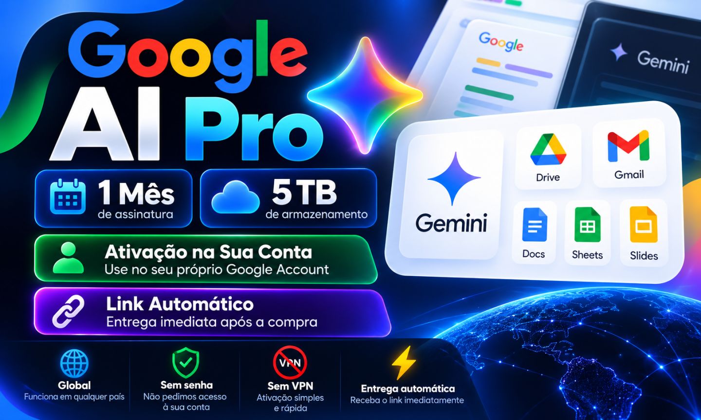 Google AI Pro 1 Mês | 5TB | Ativação na Sua Conta | Link Automático