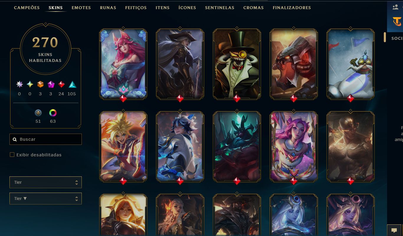 CONTA LOL - 270 SKINS - DONO ÚNICO - UNRANKED - LV 610 - 70 CROMAS - SKINS CARAS