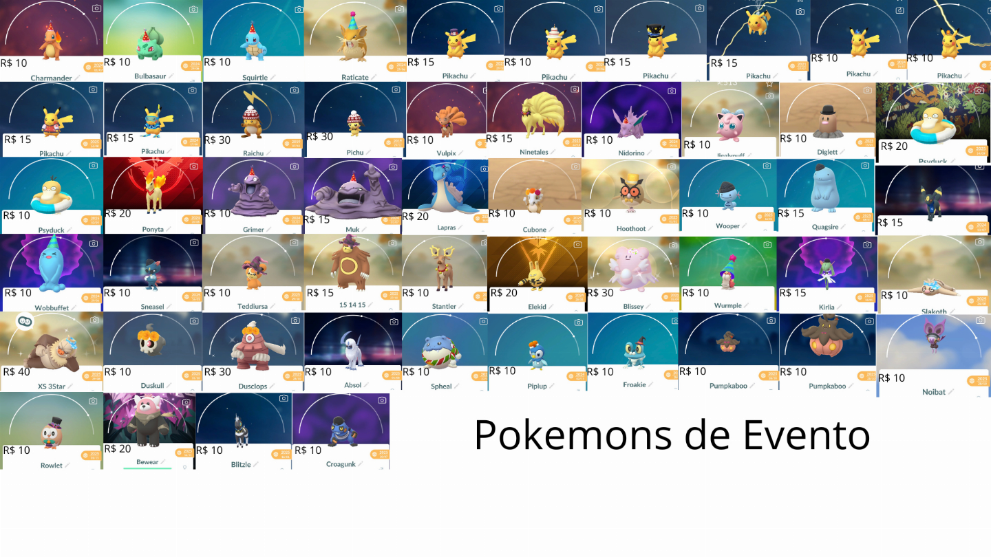 Pokemons Lendário ,Shiny,Evento,Fundo Especial,Dinamax e comuns Pokemon GO