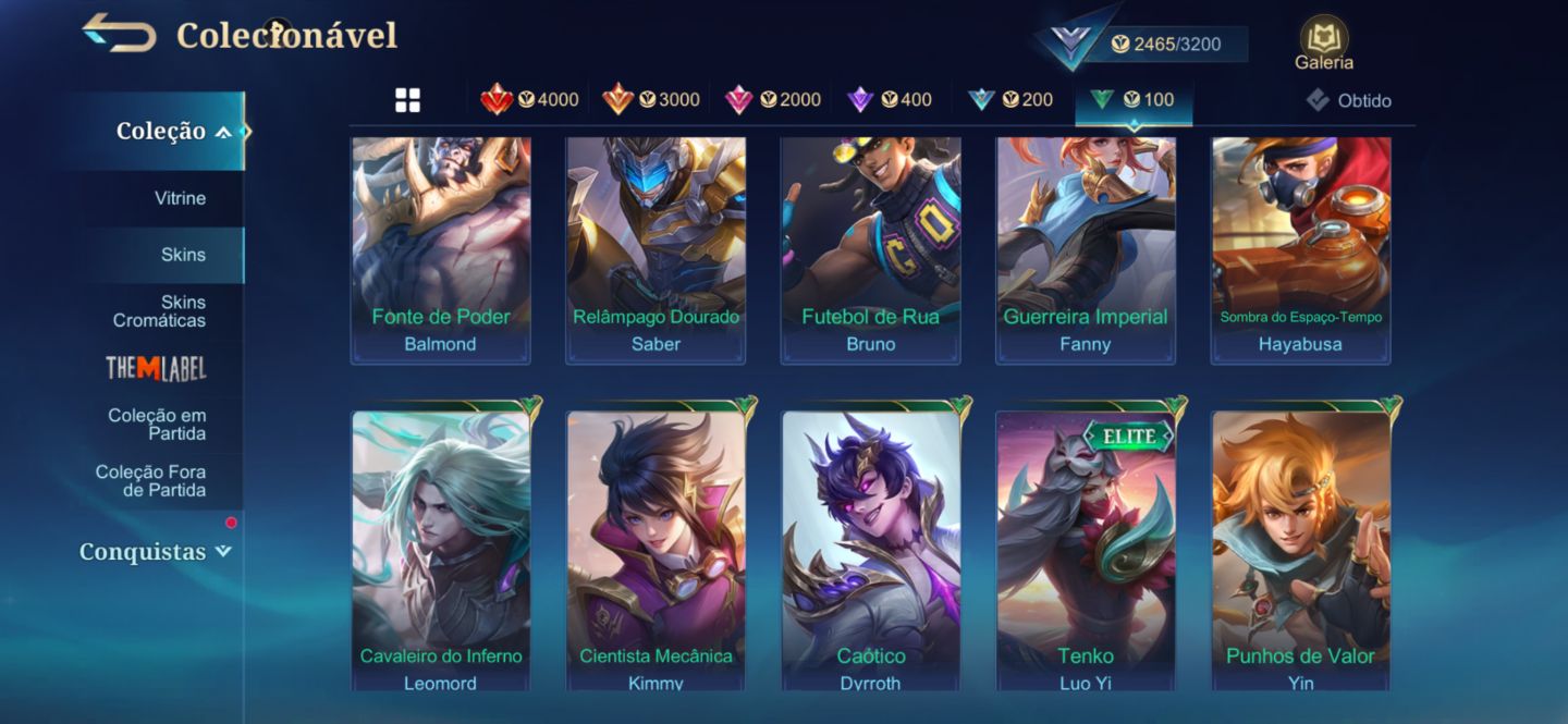 CONTA MOBILE LEGENDS INICIANTE | ÉPICO | MAIN SABER | SKINS