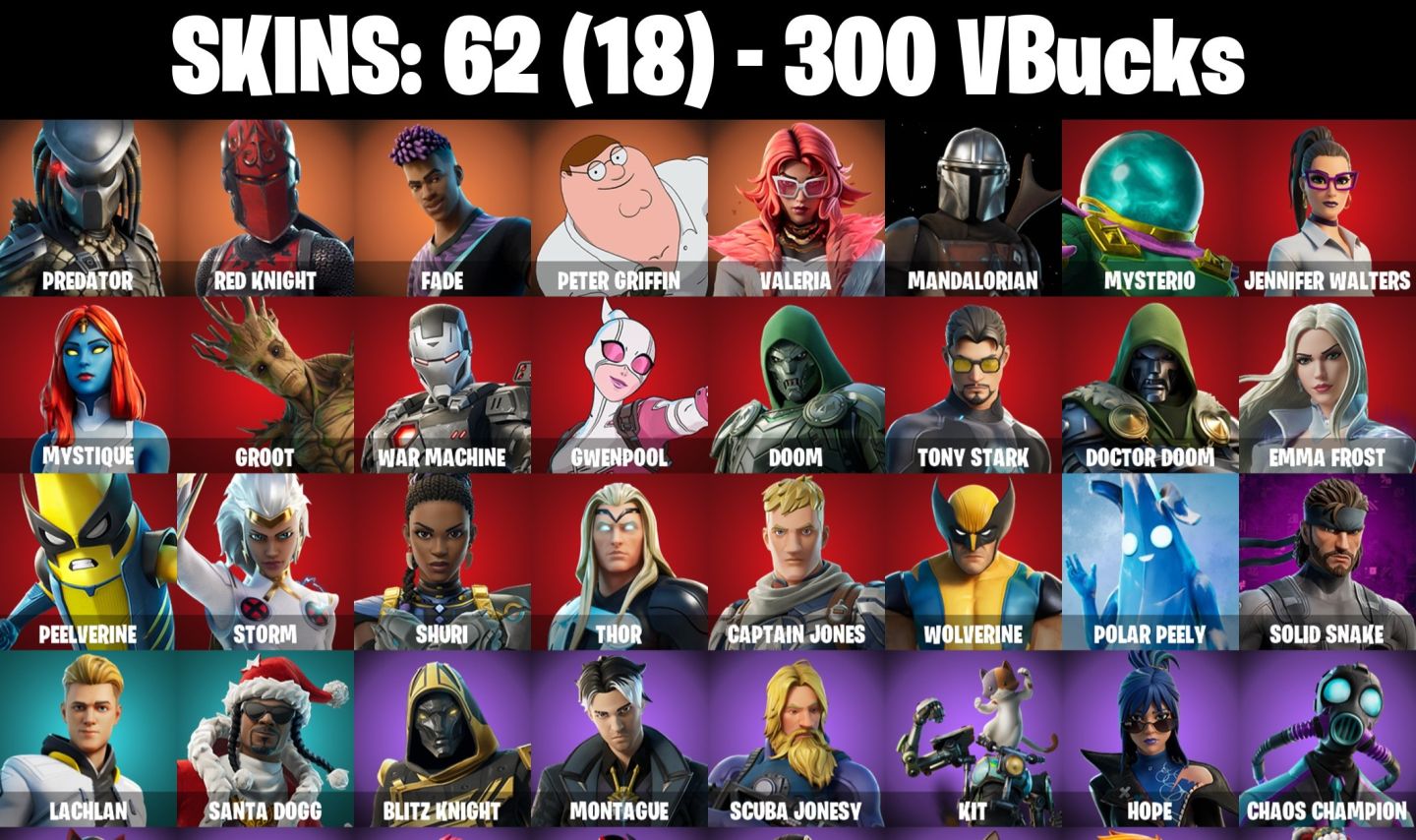Conta Fortnite com Predator | Red Knight | Fade | Peter Griffin e 62 Skins