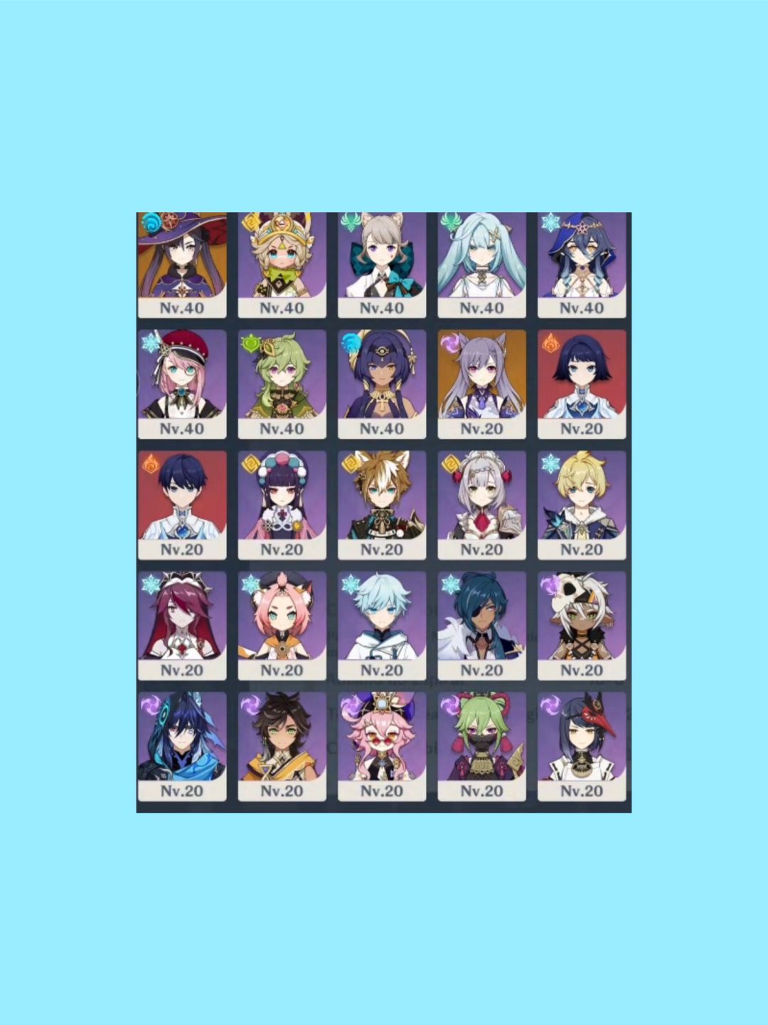 CONTA GENSHIN BOA AR 58 + PERSONAGENS T5 E ARMA ASSINATURA MUALANI
