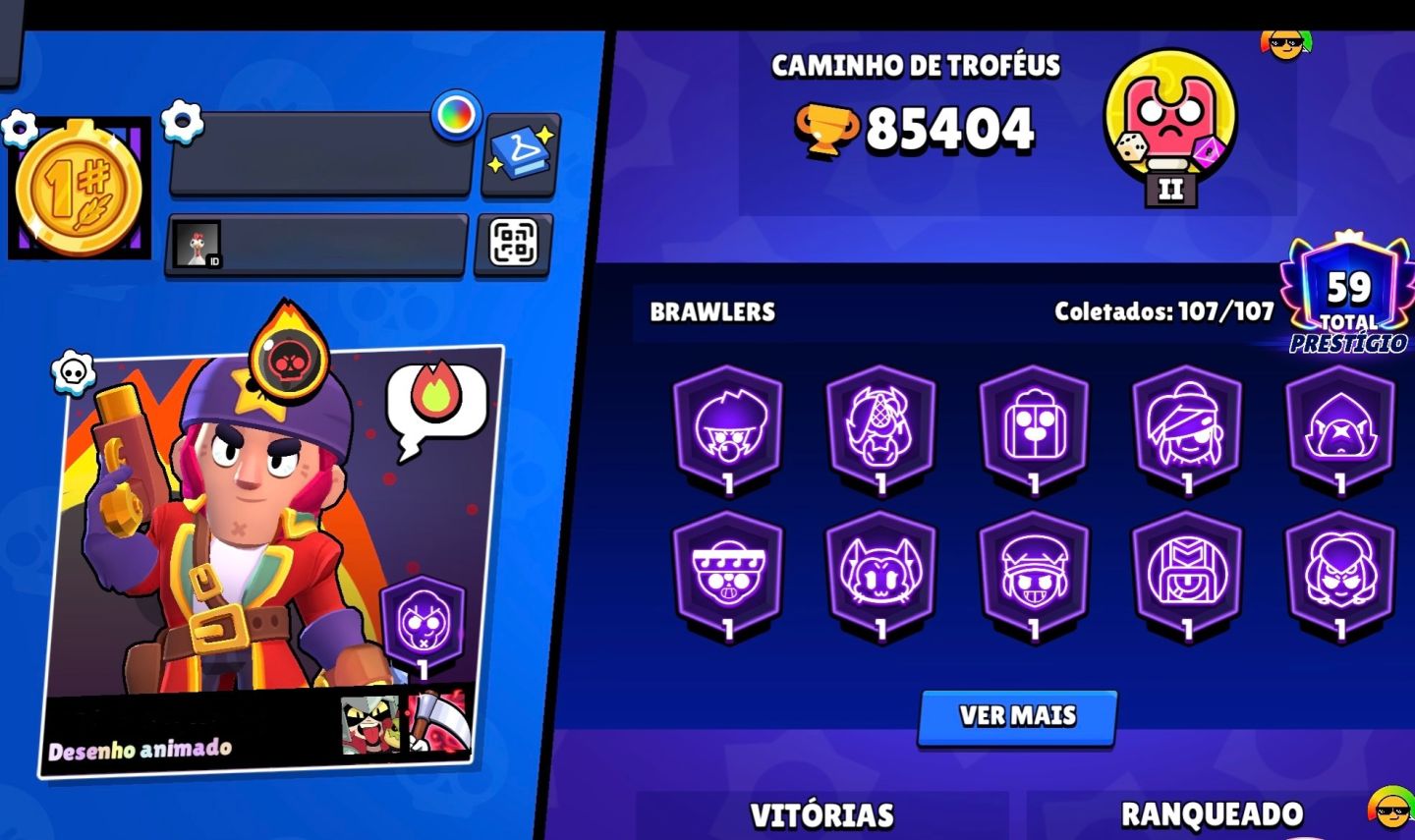 Conta Braw 85K | Fama Meteorica - 93 Brawlers Nivel 11 e Mais de 420 Skins Topd+