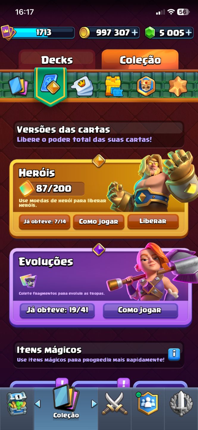Conta Clash Royale 14K | Rei 73 | Deck Lv.16 | 5K Gemas | 997K Ouro | R$150