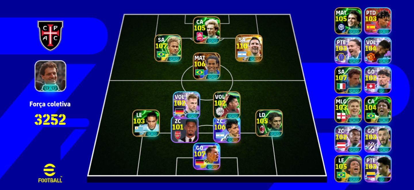 CONTA EFOOTBALL MESSI 111/RONALDINHO 107/NEY 107/ RUMMENIG/ BAGGIO 3200+