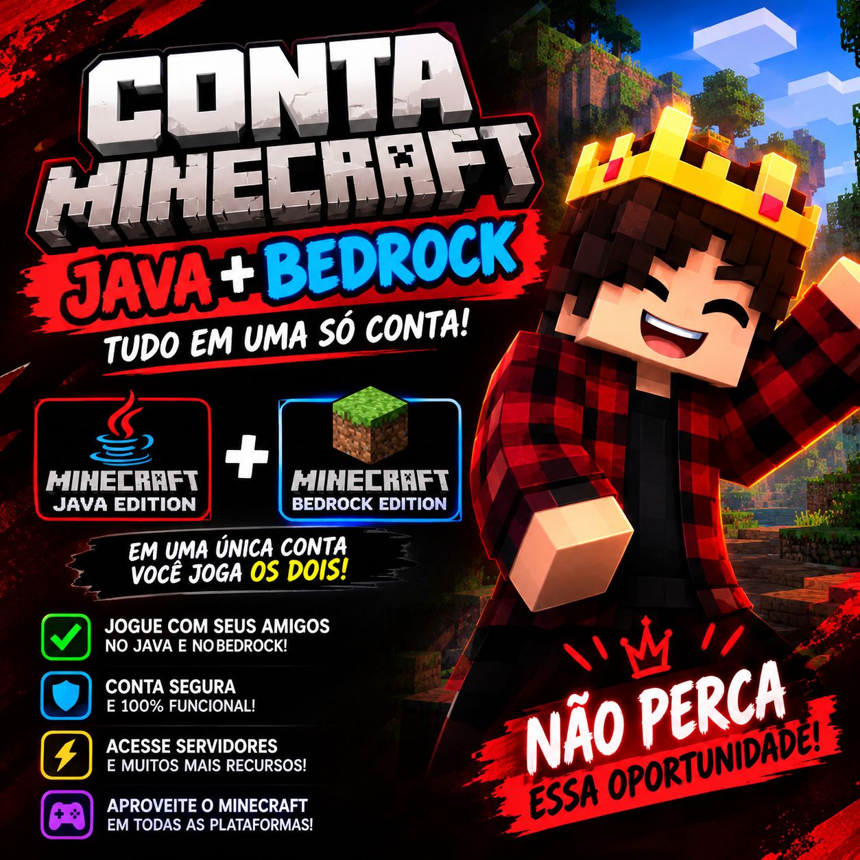 CONTA MINECRAFT JAVA-BADROCK