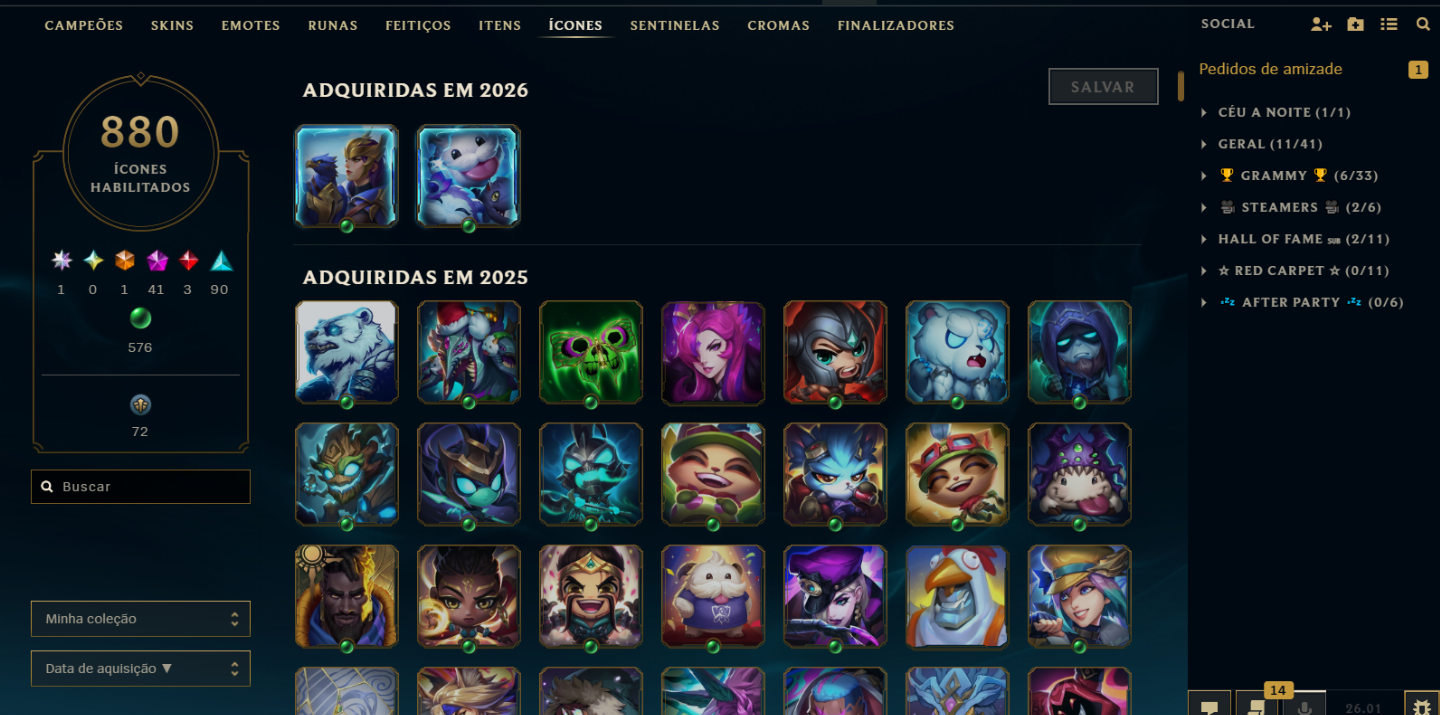 Conta do LOL com 34 Skins de Prestígio