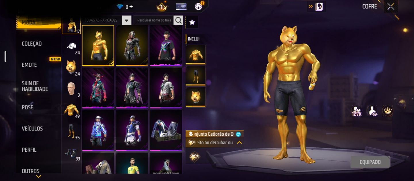 Conta de Free fire nível 45 muito rara com 2 armas evolutivas