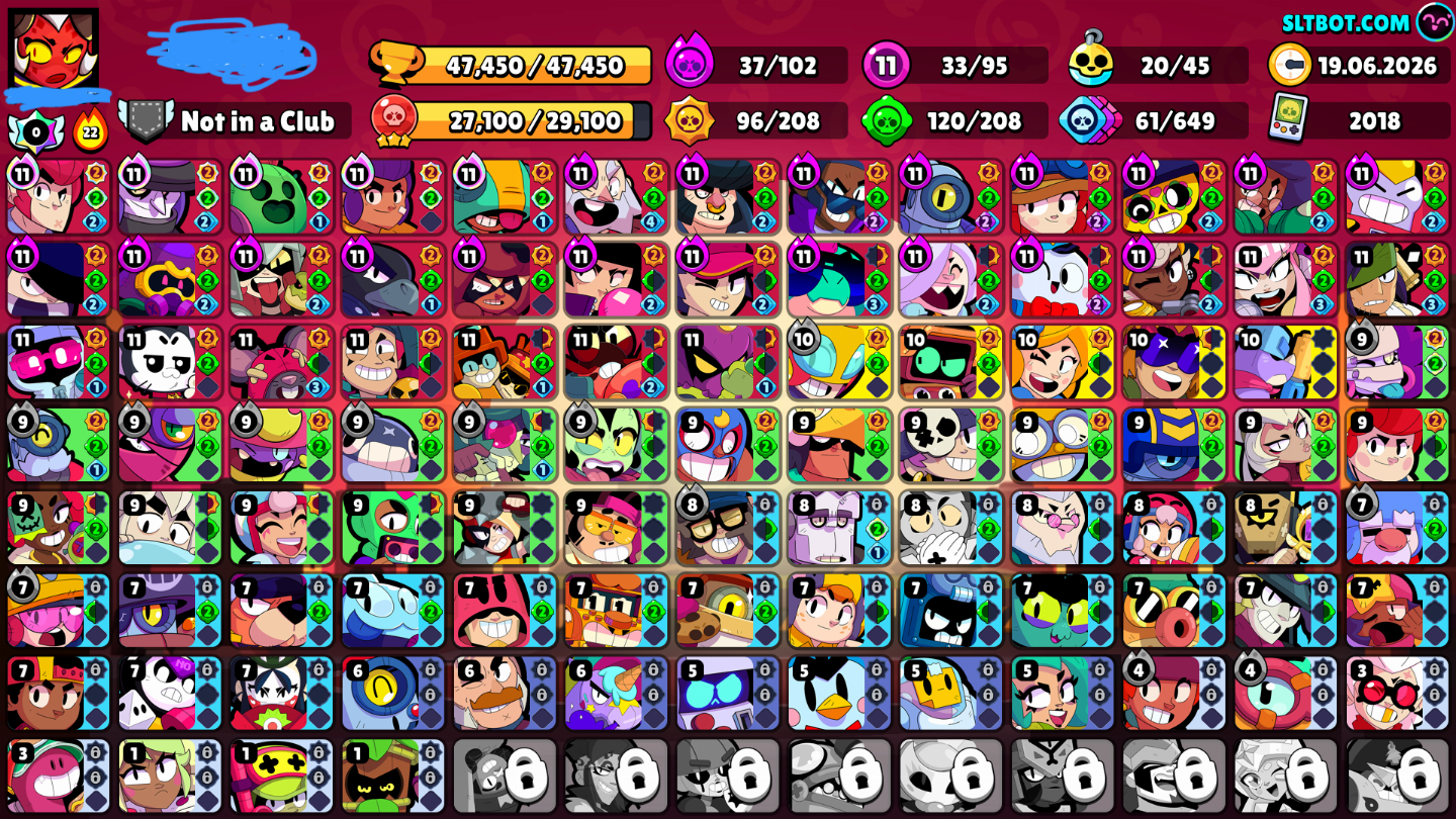 CONTA BRAWL STARS 2018/67 BRAWLERS/47K TROFÉUS