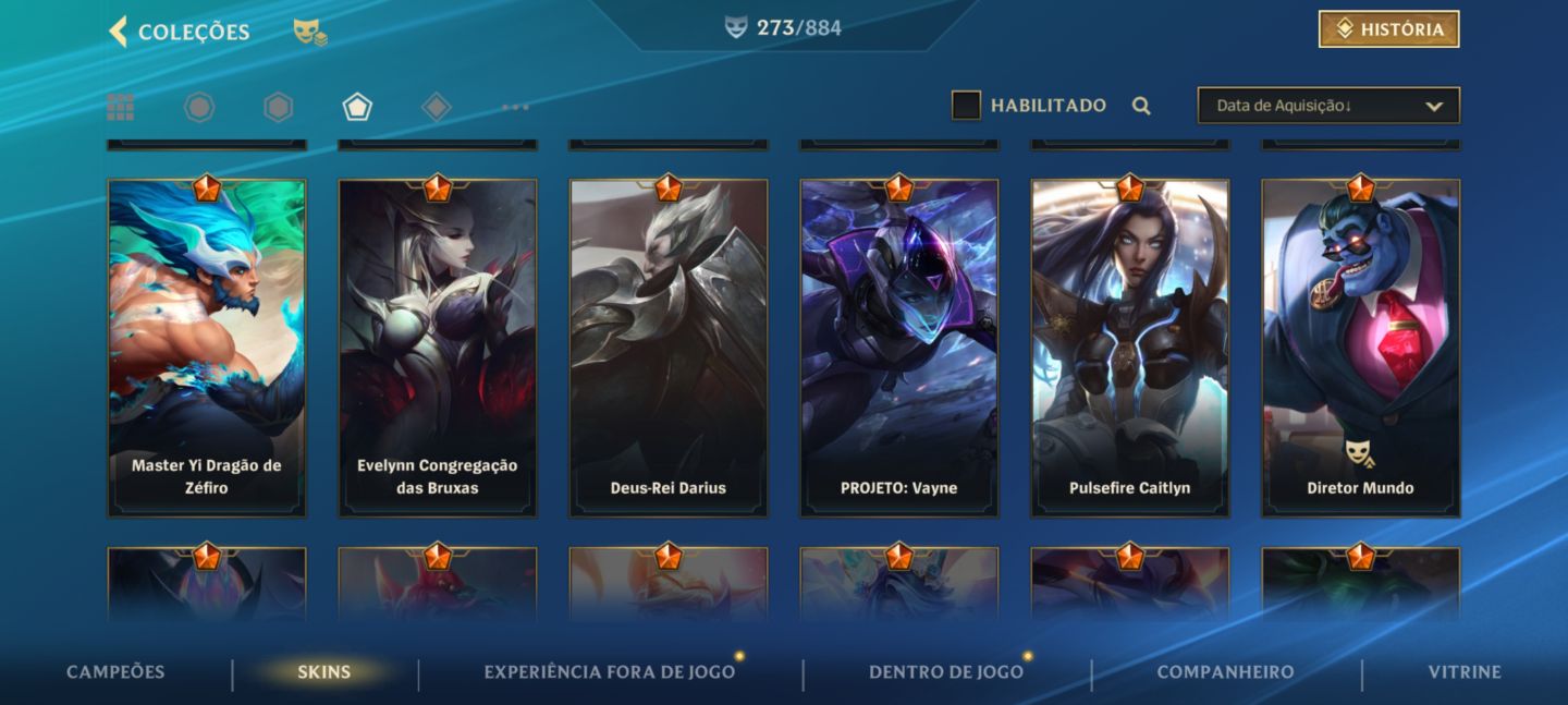 Conta WILD RIFT com 273 skin, grão mestre Mono Diana Full champs