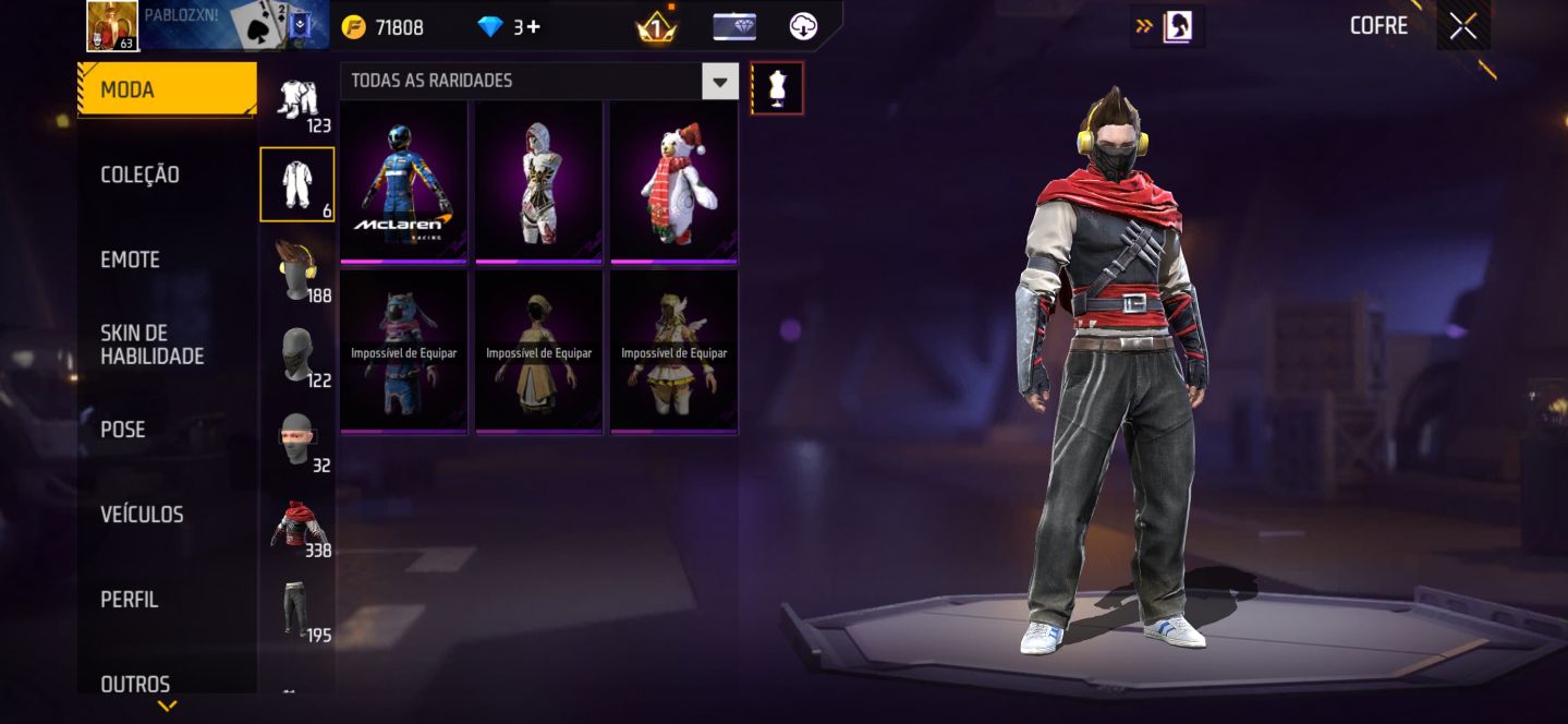 Conta de free fire com skins de Naruto da 1 temporada e bem antiga