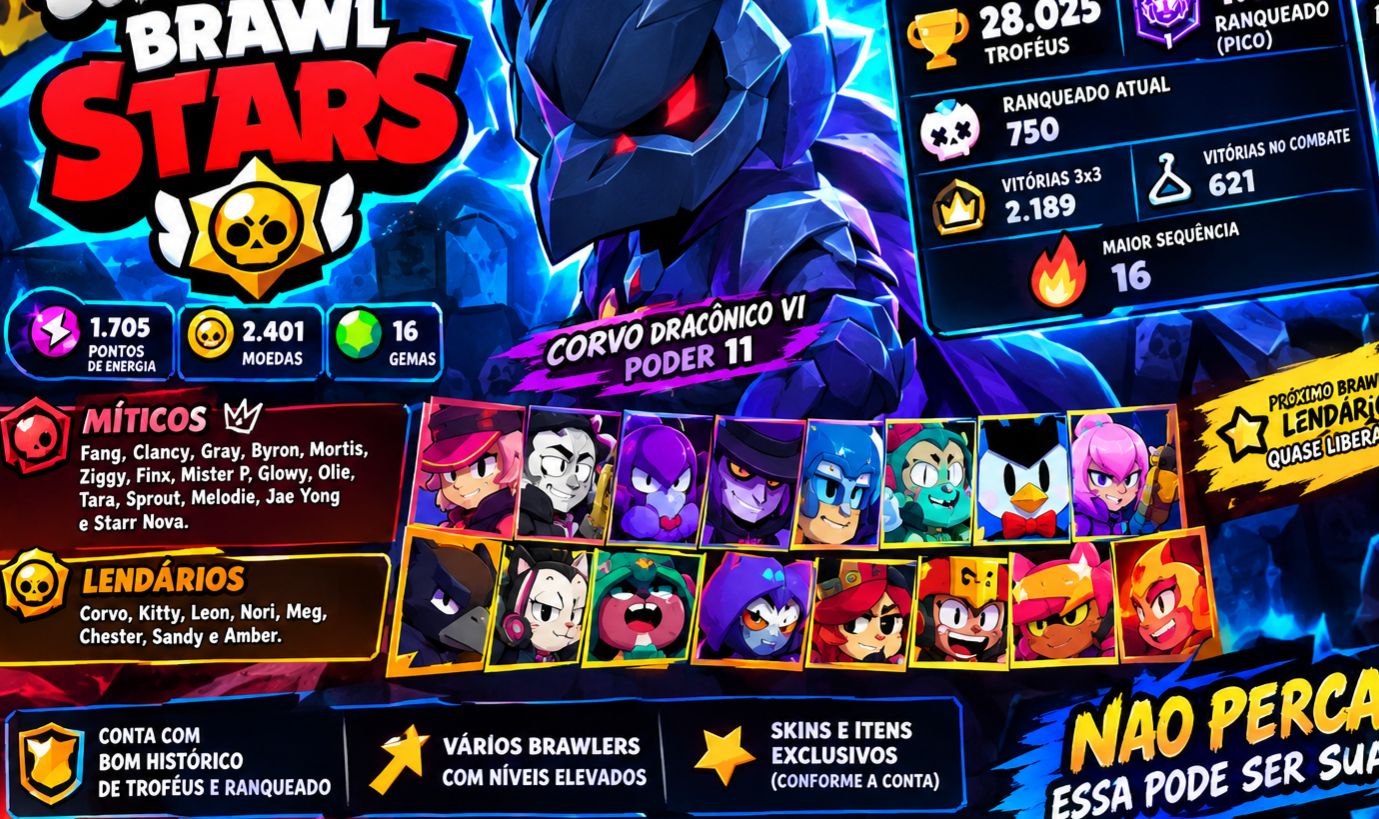 CONTA BRAWL STARS 28K TROFÉUS | CORVO PODER 11 | RANQUEADO 4609
