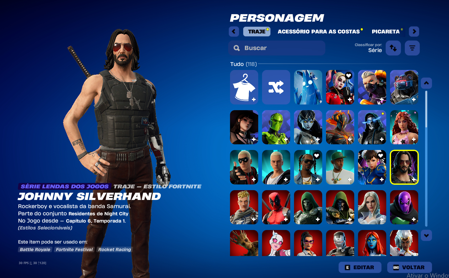 Conta de Fortnite/Epic Games Capitulo 1, Aproximadamente 115 skins