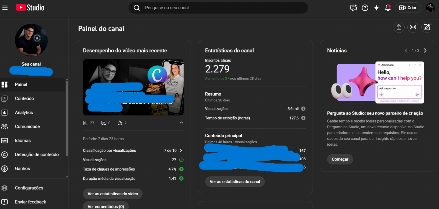 CANAL DO YOUTUBE DE DESIGN COM 2320 INSCRITOS