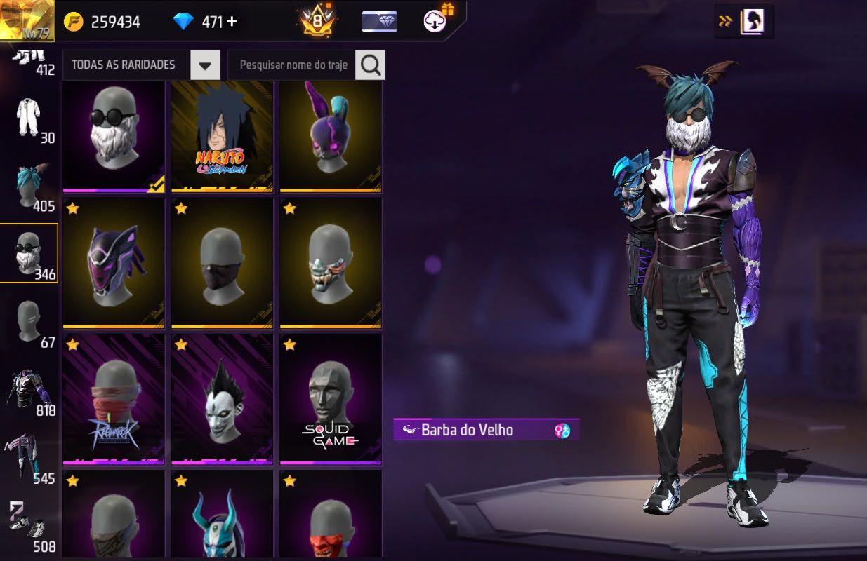 Conta free fire gemada com ragnarok, barbinha, punho, 800+ peitorais, prime 8