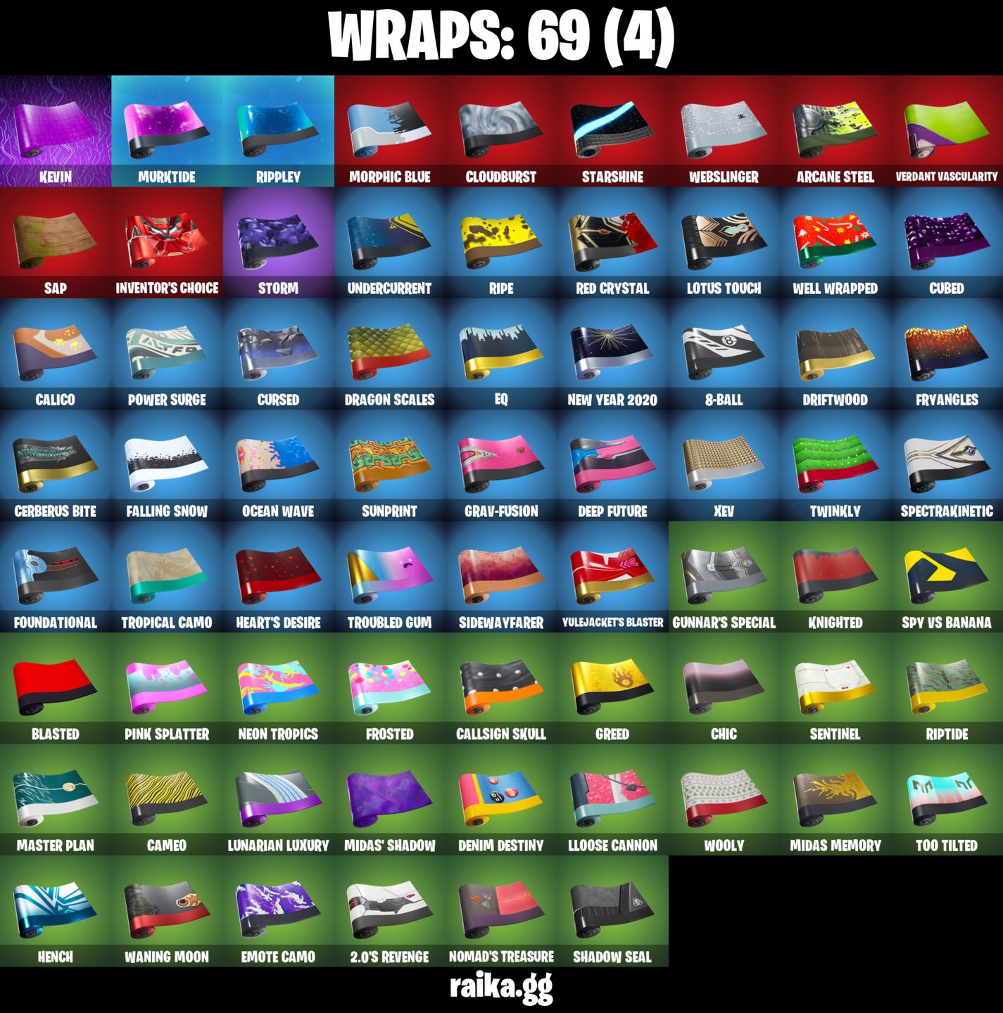 69 skins Travis Scott 3,3k VBucks Midas Tony stark