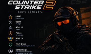 Conta Prime Cs2, 650h, nivel 11 steam, 7 anos serviço, nivel 19 Gc, 20k Premier