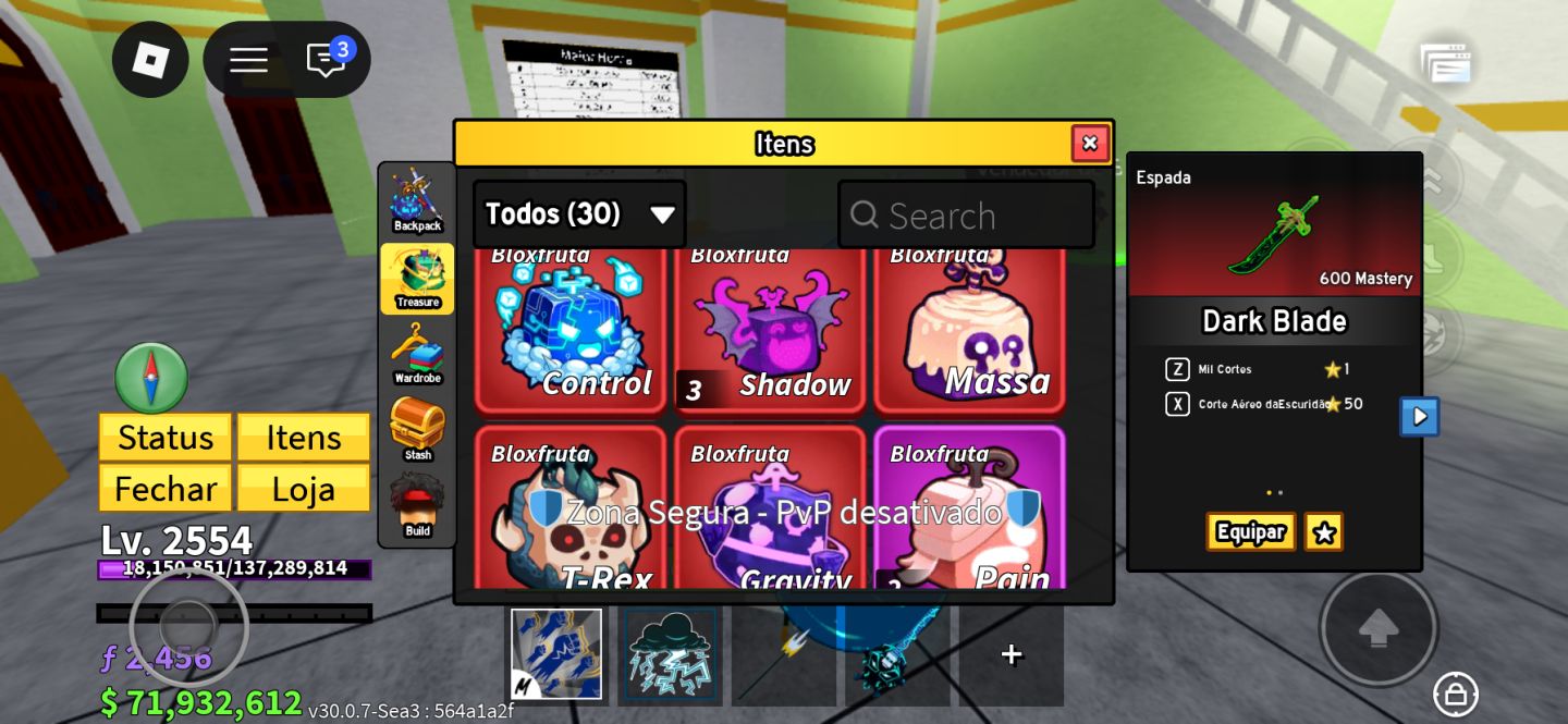 Conta blox fruits, Skin yoru v3 e varios itens raros