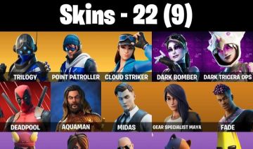 CONTA FORTNITE COM MIDAS DOURADO, DEADPOOL, DARK BOMBER E 22 SKINS