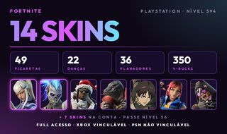 Conta Fortnite PlayStation | 14 Skins + 2 Raras (Mizuki e Renzo) | 49 Picaretas