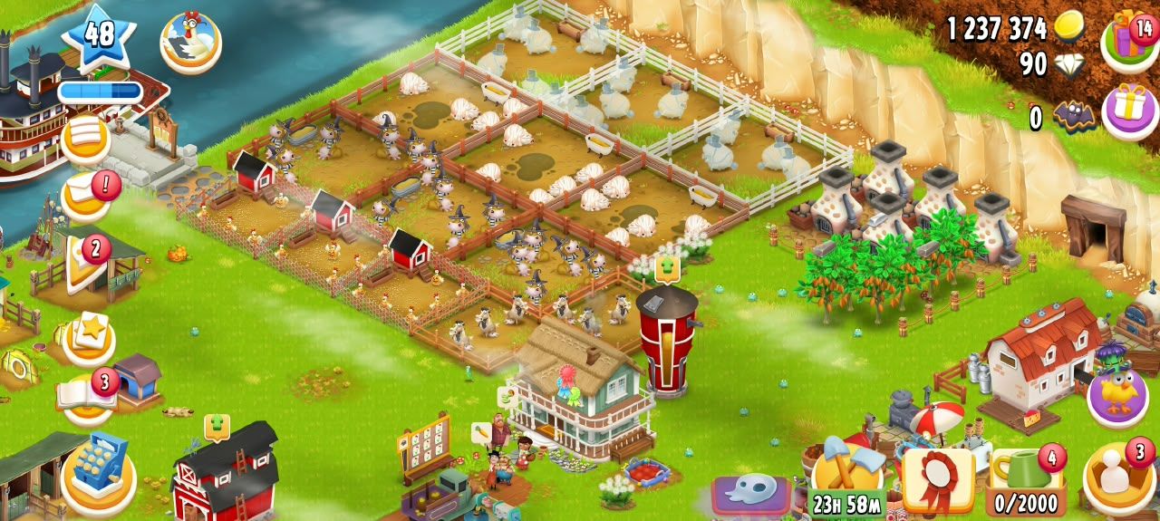 Hay Day Nível 48 | +1.237.000 Moedas | 90 Diamantes | Animais, Mina, Porto e Máq