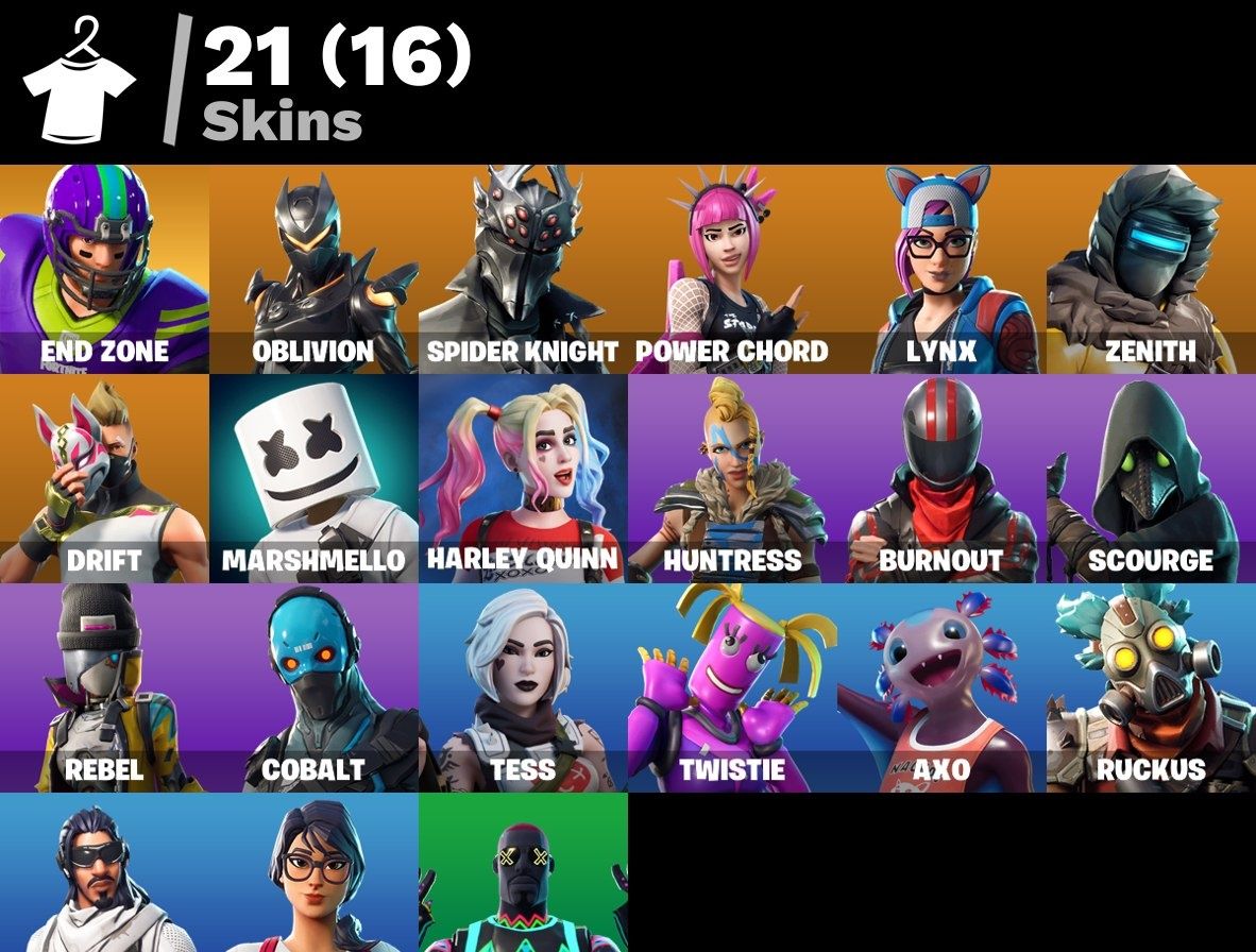 Conta Fortnite 21 SKINS/End Zone/ Harley Quinna/Oblivion/Power Chord (Xbox e PC)