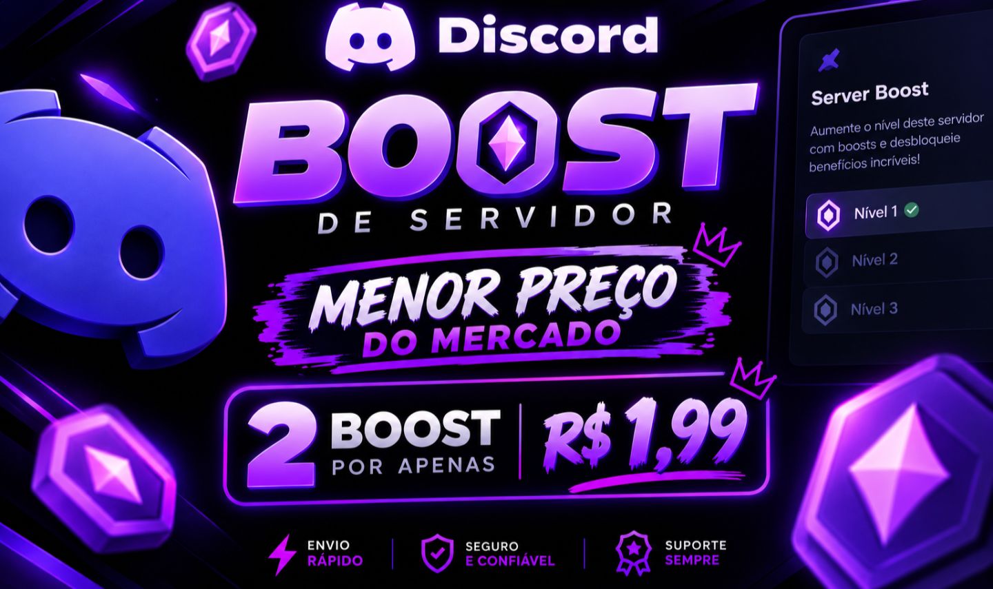 DISCORD BOOST | DISCORD IMPULSOS PELO O MENOR PREÇO DO MERCADO | 1 MÊS & 3 MESES