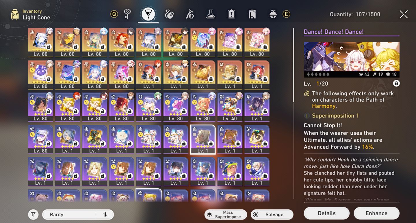 [54 5 estrelas] Conta Endgame (Phainon/Evernight/Silver Wolf PREMIUM)