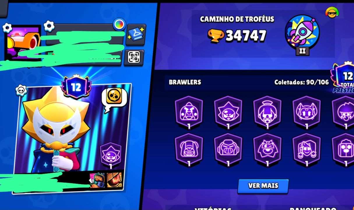 IMPERDÍVEL | 34.7K TROFÉUS | 90 BRAWLERS | MUITOS LVL 11 | GEMADA