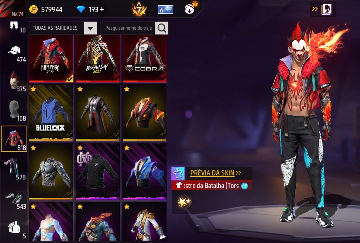 Conta Free Fire Gemada com 8 Angelicais 8 Evolutivas 5 Punhos 800+ Peitorais