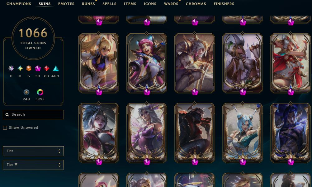 1066 SKINS, 327 CHROMAS - CONTA DE LEAGUE OF LEGENDS
