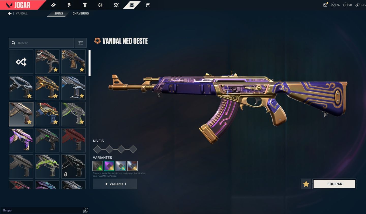 CONTA DE VALORANT COM PACOTE CHAMPIONS 2026, 3 FACAS VCT, E MUITAS OUTRAS SKINS