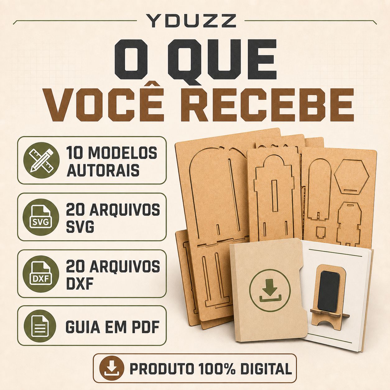 Kit 10 Suportes de Celular MDF 3mm e 6mm | SVG + DXF para Corte Laser CNC
