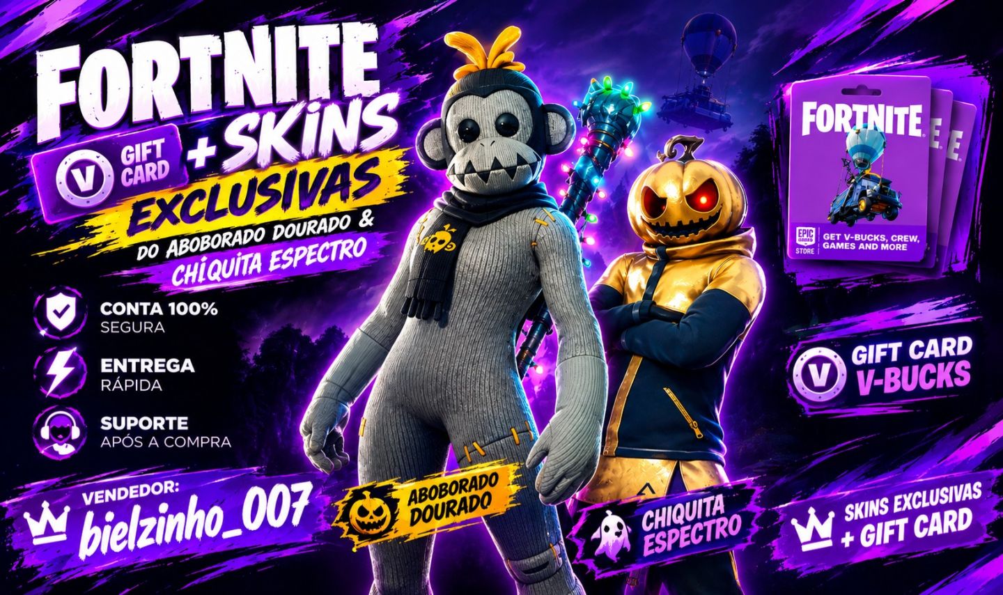 Fortnite Gift Card + Skins EXCLUSIVAS do Aboborado Dourado & Chiquita Espectro
