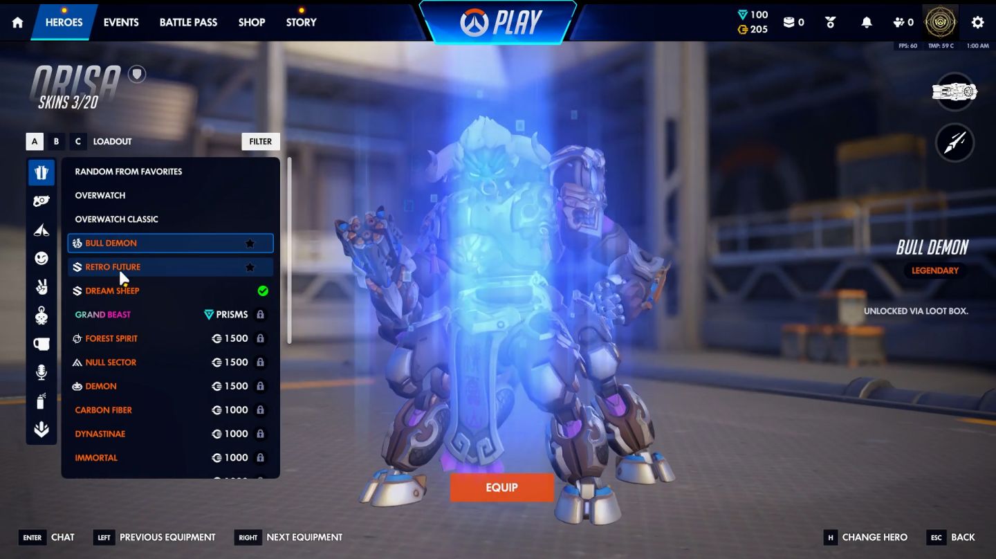 Conta OW com várias skins e prismas