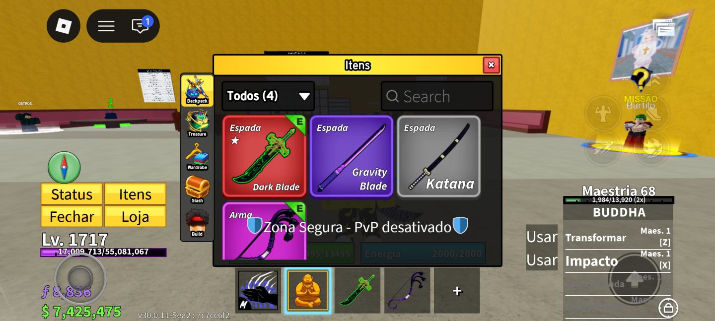 [50% OFF]CONTA BLOX FRUITS | BUDDHA PERMANENTE + PORTAL PERMANENTE + DARK BLADE