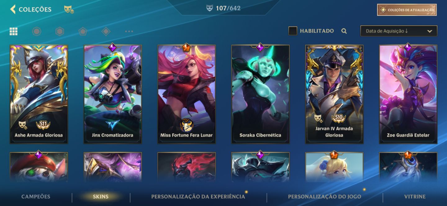 Conta main Evelyn, zoe e ahri com quase todas da seraphine