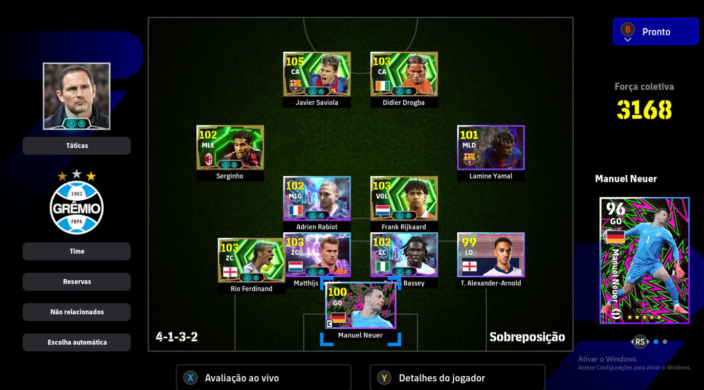 EFootball CONTA STEAM FORÇA 3168 | DROGBA 103 + JAVIER SAVIOLA 105 + LAMINE YA