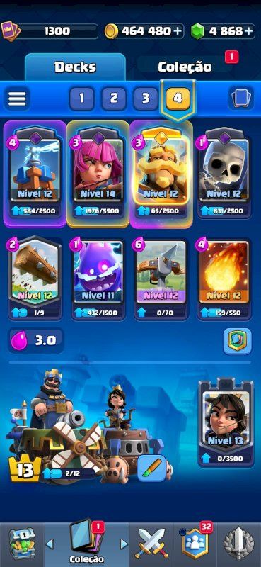 CONTA CLASH ROYALE COM 4800 GEMAS 8100K DE TROFEUS TODAS AS CARTAS 400K DE OURO