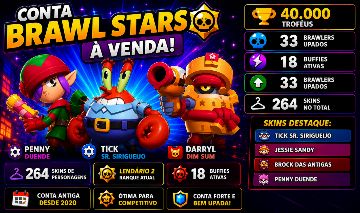 Conta Brawl Stars 39k troféus, 264 skins , 95 brawlers, 30 brawler upado,20pres