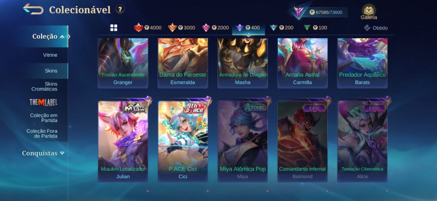 CONTA MOBILE LEGENDS IMORTAL +105 ESTRELAS E +200 SKINS
