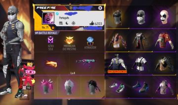 CONTA DE FREE FIRE COM CABELO ROSA, GENOS ONE PUNCHMAN, MANOMAX E ANJO VERMELHA