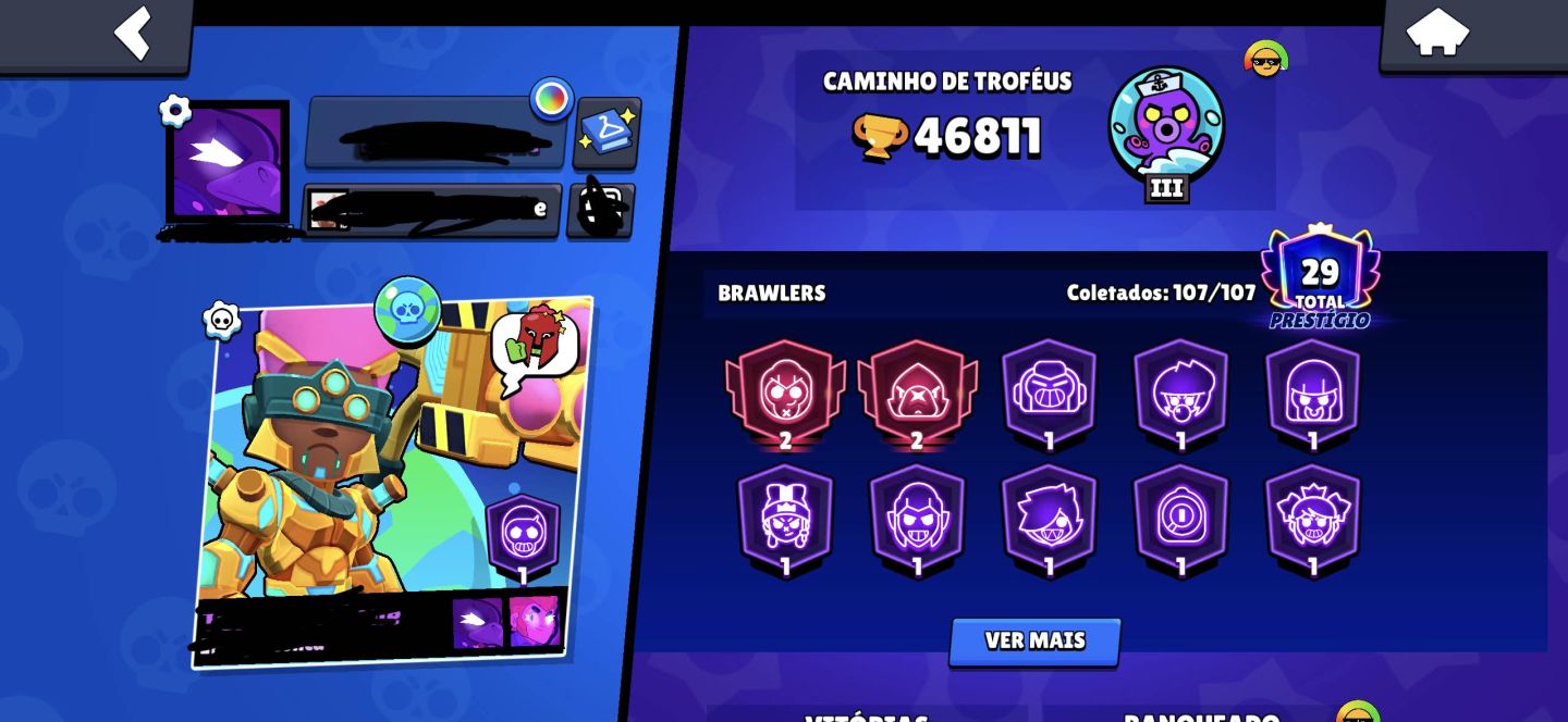 BRAWL STARS | 46.800 TROFÉUS | 107 BRAWLERS | 322 SKINS (PRA SAIR HOJE !!!!)