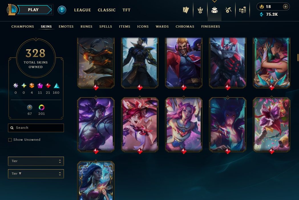 CONTA MASTER LOL | COLEÇÃO SENNA COMPLETA + VICTORIOUS COMPLETA | 328 SKINS